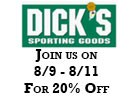 20% OFF at Dick's 8/9 - 8/11